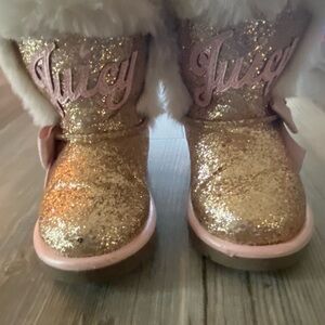 Juicy Couture Glittery Gold Boots with Pink Trim Size 6
